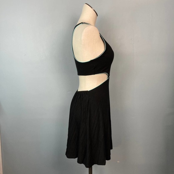 VICTORIA'S Secret Cutout Racerback Mini Skater Dress Black Turquoise Trim Size M - Picture 4 of 14